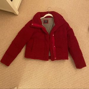 Abercrombie & Fitch red sherpa puffer jacket